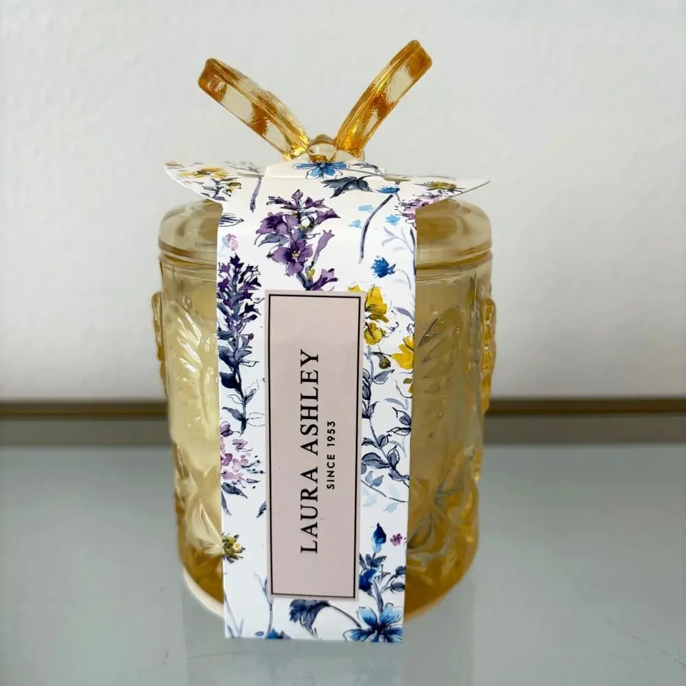 Laura Ashley BUTTERFY MEADOW Soy Blend Candle in Decorative Yellow Jar w/ Lid